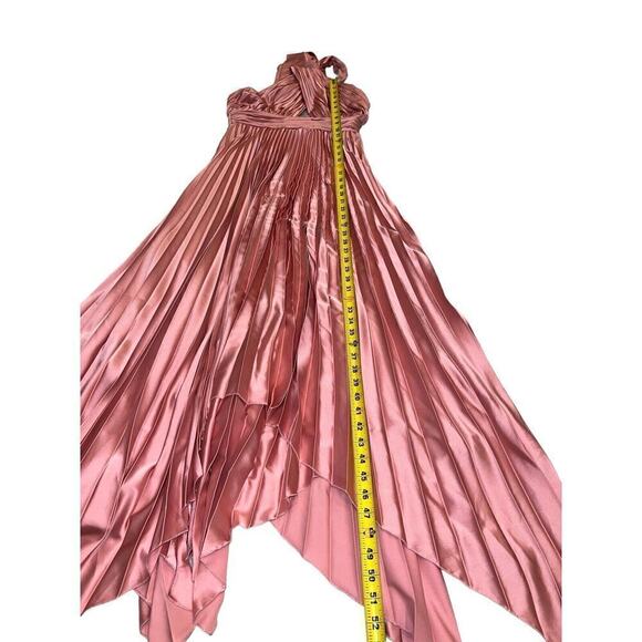 NWT Mac Duggal 11302 Rose Pink Pleated Halter Neck Asymmetrical Hem Gown Size 6 - Picture 7 of 13